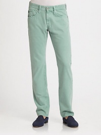 A fan favorite in a slim-straight silhouette gets a subtle touch of color with this sulfur green grass wash.Five-pocket styleInseam, about 3465% cotton/35% tencelMachine washMade in USA A fan favorite in a slim-straight silhouette gets a subtle touch of color with this sulfur green grass wash.Five-pocket styleInseam, about 3465% cotton/35% tencelMachine washMade in USA
