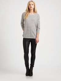 Fine stripes add just the right graphic edge to this soft and slouchy wool/cashmere knit.BoatneckDropped shouldersLong sleevesPullover styleAbout 27 from shoulder to hem70% wool/30% cashmereDry cleanImportedModel shown is 5'11 (180cm) wearing US size Small. Fine stripes add just the right graphic edge to this soft and slouchy wool/cashmere knit.BoatneckDropped shouldersLong sleevesPullover styleAbout 27 from shoulder to hem70% wool/30% cashmereDry cleanImportedModel shown is 5'11 (180cm) wearing US size Small.