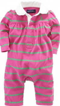 Ralph Lauren Layette Girl's Rugby-Striped Coverall (6 Month, College Pink) Ralph Lauren Layette Girl's Rugby-Striped Coverall (6 Month, College Pink)