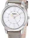 Timex Women's T2N683 Elevated Classics Dress Uptown Chic White Dial Silver Metallic Leather Strap Watch