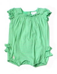 Ralph Lauren Layette Polo Pony Baby Pink and Green Bubble Ruffle Stripe Shortalls Shorts, Size 6 Months Ralph Lauren Layette Polo Pony Baby Pink and Green Bubble Ruffle Stripe Shortalls Shorts, Size 6 Months