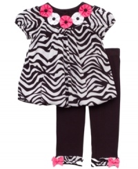 No need to be too tame. Show off her wild side with this fabulously fun zebra-print shirt and legging set from Rare Editions. No need to be too tame. Show off her wild side with this fabulously fun zebra-print shirt and legging set from Rare Editions.