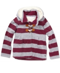 Set sail! The nautical style of this Roxy hoodie is perfect for bundling into for cool nights on the shore. Set sail! The nautical style of this Roxy hoodie is perfect for bundling into for cool nights on the shore.