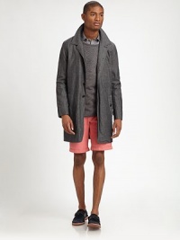 A sharp, sophisticated version of an outerwear classic, structured in treated, grey denim.ButtonfrontSide slash pocketsRear ventAbout 36 from shoulder to hem78% cotton/20% linen/2% elastaneMachine washImported A sharp, sophisticated version of an outerwear classic, structured in treated, grey denim.ButtonfrontSide slash pocketsRear ventAbout 36 from shoulder to hem78% cotton/20% linen/2% elastaneMachine washImported