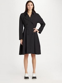 A refined, feminine take on the classic trench, tailored with a full-skirted silhouette.Foldover collar with hook-and-eye closuresDouble-breasted button frontBodice pleatsLong sleevesFull skirtAbout 39 from shoulder to hem65% polyester/35% woolDry cleanImportedModel shown is 5'11 (180cm) wearing US size Small. A refined, feminine take on the classic trench, tailored with a full-skirted silhouette.Foldover collar with hook-and-eye closuresDouble-breasted button frontBodice pleatsLong sleevesFull skirtAbout 39 from shoulder to hem65% polyester/35% woolDry cleanImportedModel shown is 5'11 (180cm) wearing US size Small.