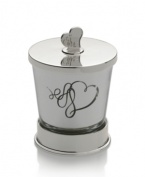 Spark some romance. Loopy hearts accent the silver-plated Love Story candle holder with elegant whimsy, inside and out.