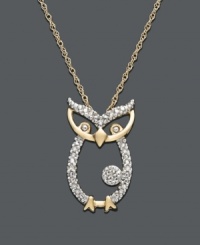 Show your intellectual side with this wise old owl. Crafted in 14k gold with round-cut diamond accents. Approximate length: 18 inches. Approximate drop: 3/4 inch x 1/2 inch.