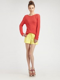 Distressed sweater knit in a slighly boxy dropped-shoulder topper.BoatneckDropped shouldersRolled hemAbout 26 from shoulder to hem70% cotton/30% polyamideDry cleanImported of Italian fabricModel shown is 5'10 (177cm) wearing US size Small. Distressed sweater knit in a slighly boxy dropped-shoulder topper.BoatneckDropped shouldersRolled hemAbout 26 from shoulder to hem70% cotton/30% polyamideDry cleanImported of Italian fabricModel shown is 5'10 (177cm) wearing US size Small.