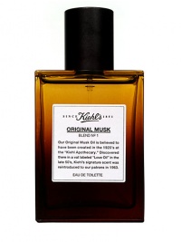 This modern version of our classic signature scent is based on the unique blend that is Kiehl's Musk. Our special Musk recipe begins with an initial creamy, fresh citrus burst of Bergamot Nectar and Orange Blossom...followed by a soft floral bouquet of Rose, Lily, Ylang-Ylang and Neroli. Finally, Original Musk Eau de Toilette dries down to a warm, sensual Oriental finish of Tonka Nut, White Patchouli and, of course, Musk...the soul of this distinctively modern scent. 1.7 oz. This modern version of our classic signature scent is based on the unique blend that is Kiehl's Musk. Our special Musk recipe begins with an initial creamy, fresh citrus burst of Bergamot Nectar and Orange Blossom...followed by a soft floral bouquet of Rose, Lily, Ylang-Ylang and Neroli. Finally, Original Musk Eau de Toilette dries down to a warm, sensual Oriental finish of Tonka Nut, White Patchouli and, of course, Musk...the soul of this distinctively modern scent. 1.7 oz.