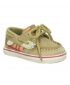 Keep her toes cozy in this cute nubuck boat shoe from Sperry, the perfect first step into preppy style.