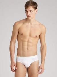 An exceptionally soft, high-cut brief in the very lightest-weight microfiber. Logo waistband No-fly style Polyamide/elastane; machine wash Imported