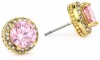Betsey Johnson Gold-Tone and Pink Crystal Stud Earrings