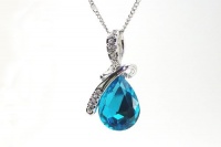 DaisyJewel Mother's Day Appreciation Celebration Eternal Love Teardrop - Stunning Aquamarine Blue Topaz Pear Pendant Set in 18K White Gold Plating with Diamond Like Clear Sparkling Swarovski Crystal Element Accents Hangs in Traditional Classic Fashion fro