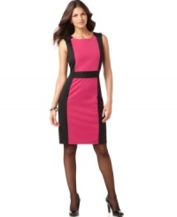 NY Collection's new sheath is fashion-forward with sleek colorblocked detail--amplify the effect with bold accessories or keep it classic with neutrals. NY Collection's new sheath is fashion-forward with sleek colorblocked detail--amplify the effect with bold accessories or keep it classic with neutrals.