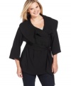 Add a chic layer to your look with Calvin Klein's belted plus size jacket, finished by an oversized collar.