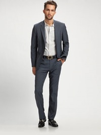 A modern-fit silhouette sets the tone for this sophisticated pant tailored in finely textured wool.Flat-front styleFront slash, back besom pocketsInseam, about 34½97% wool/3% polyesterDry cleanImported A modern-fit silhouette sets the tone for this sophisticated pant tailored in finely textured wool.Flat-front styleFront slash, back besom pocketsInseam, about 34½97% wool/3% polyesterDry cleanImported