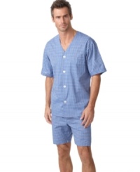 Freshen up your sleepwear with this crisp plaid pajama set from Club Room. Freshen up your sleepwear with this crisp plaid pajama set from Club Room.