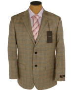 Tasso Elba Mens 2 Button Khaki Cream Plaid Silk Wool Sport Coat Jacket