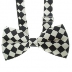 TopTie Mens Black & White Checkerboard Pre-Tied Satin Formal Bow Tie