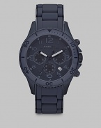 A signature design with timeless elements, set in stainless steel with tonal textures, a three-eye chronograph function and date display, stylishly finished with a smooth, silicone wrap bracelet.Chronograph movementRound bezelWater resistant to 5ATMDate display at 5 o'clock Second handStainless steel case: 46mm(1.81)Silicone wrap braceletImported