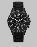 A signature design with timeless elements, set in stainless steel with tonal textures, a three-eye chronograph function and date display, stylishly finished with a smooth, silicone wrap bracelet.Chronograph movementRound bezelWater resistant to 5ATMDate display at 5 o'clock Second handStainless steel case: 46mm(1.81)Silicone wrap braceletImported