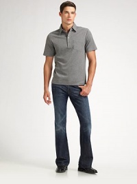 Finely tailored with a more fitted look, classic polo styling and a metal button placket. Chest patch pocket Cotton; machine wash Imported Finely tailored with a more fitted look, classic polo styling and a metal button placket. Chest patch pocket Cotton; machine wash Imported
