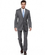 Make your power move with this classic-fit gray striped suit from Lauren by Ralph Lauren.