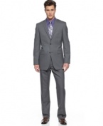 Not sure if the suit makes the man? Try on this slim-fit gray striped style from DKNY and see if you don't feel like a winner.