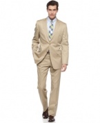 Head into neutral territory. This tan cotton suit from Lauren by Ralph Lauren has sophisticated, quiet confidence.