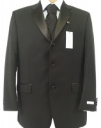 Calvin Klein Mens SB 3 Button Solid Black Wool Tuxedo