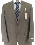 Michael Kors Mens 2 Button Flat Front Dark Tan Sharkskin Wool Suit