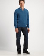 Slim-fitting knit pullover in soft, fine wool for a touchable, wearable feel.V-neckRibbed cuffs and hemWoolMachine washImported