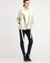 Cozy up to this cotton and wool-blend jacket with a plush shearling collar and self belt for a tailored fit. Shearling notched collarButton front; zipperZippered slash and flap pocket at chestFront slash pocketsRemovable self belt at hemAbout 26 from shoulder to hemBody: 60% cotton/40% virgin woolTrim: ShearlingDry clean with fur specialistImportedFur origin: ItalyModel shown is 5'10 (177cm) wearing US size Small.