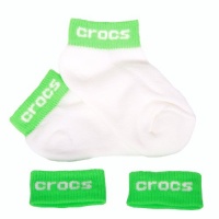 Crocs Gear Kids Ankle Socks with Wrist Band (Kids Shoe Size 6-12, White with Green) Crocs Gear Kids Ankle Socks with Wrist Band (Kids Shoe Size 6-12, White with Green)