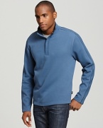 A bold shade and contrasting trim amp up a sporty mock neck sweater from BOSS Black.