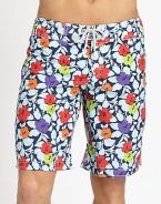 Fantastic florals adorns this beach favorite, tailored in quick-drying nylon.Drawstring tie waistFully linedInseam, about 10PolyamideMachine washImported