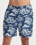 A tropics-inspired option for the beach, board and beyond in quick-dry microfiber. Elastic waist Logo tab on left leg Side slash, back flap pockets Mesh lining Inseam, about 7 Polyester Machine wash Imported 