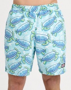 Enjoy a summer full of color and character when wearing these quick-drying trunks, finished in classic-fitting, sea turtle print.Elastic waistSide slash, back flap pocketInseam, about 7PolyesterMachine washImported