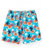 Brighten up the scene with vibrant color and a whimsical frog print when you sport these cool swim trunks from Vilebrequin.