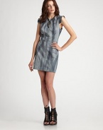 An architectural sheath crafted from tie-dyed cotton a strappy open back and molded shoulders.Jewel necklineTopstitched shoulder flapsBodice seamsHigh waistSide zipperAbout 21 from waist to hem97% cotton/3% spandexDry cleanMade in USA of Italian fabric