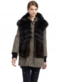 THE LOOKPlush rex rabbit fur at removable collar THE LOOKPlush rex rabbit fur at removable collar