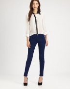 Work the trend in ultra-stretchy skinnies with five-pocket styling and a flattering medium rise. THE FITSkinny fitMedium rise, about 8Inseam, about 29THE DETAILSButton closureZip flyFive-pocket style98% cotton/2% LycraMachine washMade in USA of imported fabricModel shown is 5'10 (177cm) wearing US size 2.
