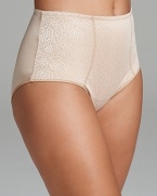 Cut a sleek shape in these high waist briefs with front floral panel and solid back. Style #1893