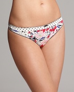 Polka dot and colorful floral print combine for a playful thong from Calvin Klein. Style #F3485