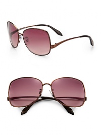 Decorative, lightweight metal frames and tinted lenses make you one glam woman. Available in bronze with gradient brown lens.Low-drop temple100% UV protectionMade in Italy Decorative, lightweight metal frames and tinted lenses make you one glam woman. Available in bronze with gradient brown lens.Low-drop temple100% UV protectionMade in Italy