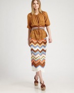 A trademark M Missoni style, this incredibly chic, bohemian-inspired knit with a zigzag print hits just at the calves. Elasticized waistbandCurve-hugging fitSolid trimScalloped hemAbout 32 long87% cotton/11% viscose/2% linenDry cleanImported Model shown is 5'10½ (179cm) wearing US size 4. 