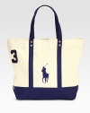 A sporty reincarnation of the iconic polo shirt, this twill cotton tote is adorned with an applied 3 and Ralph Lauren's Big Pony.Zip closureDouble top webbed handlesAdjustable, removable shoulder strapExterior patch pocketApplied twill 3 at the sideAccenting metal grommets at the handles and sidesRoomy interiorReinforced flat bottomCanvas14W x 12H x 6DImported