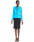 Bold blue and colorblocked trim make this jacket from Evan Picone feel unique. A peplum-hem skirt keeps the feminine feel going.