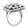 925 Silver, Onyx & Diamond Triple Fleur De Lis Ring with 18k Gold Accents (0.14ctw)- Sizes 6-8
