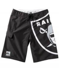 Take your fandom to the next level with these NFL board shorts from Quiksilver, featuring a cool Raiders graphic. Take your fandom to the next level with these NFL board shorts from Quiksilver, featuring a cool Raiders graphic.